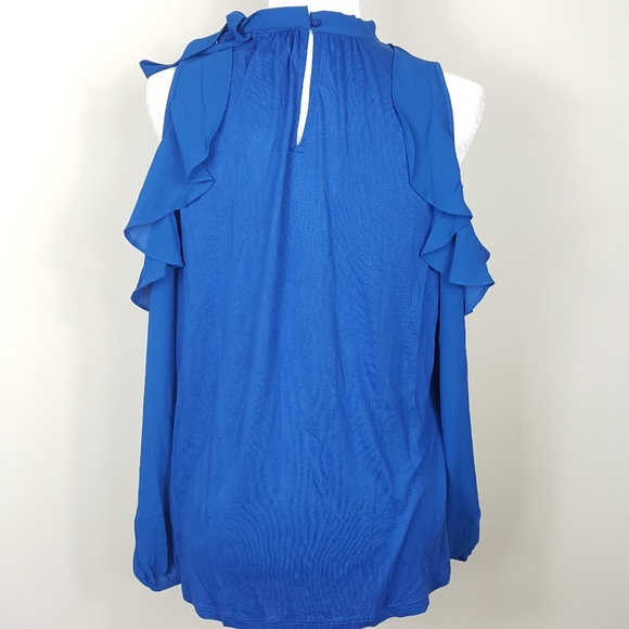 LOFT | Ruffle Cold Shoulder Mixed Top - Picture 8 of 8